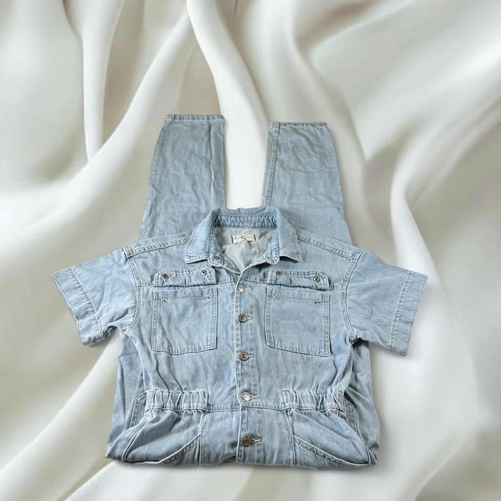 Free People Marci Coverall light wash denim short sleeve jumpsuit y2k mcbling